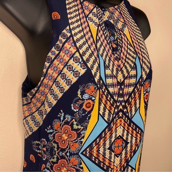 MEDIUM IN SAN FRANCISCO SLEEVELESS DRESS SHEATH GEOMETRIC BOHO PRINT LINED - Picture 3 of 12